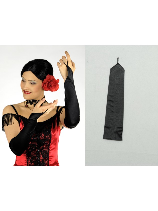 HANDSCHUHE SATIN OHNE FINGER SCHWARZ 42CM