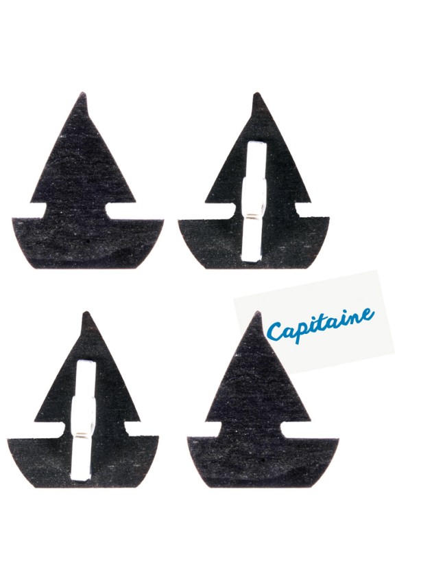 SET 6 TISCHKARTEN SEGELBOOT SCHWARZ 4CM