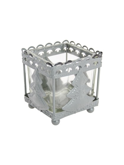 DARK GREY METAL CANDLE HOLDER WITH GLASS 6.5CM