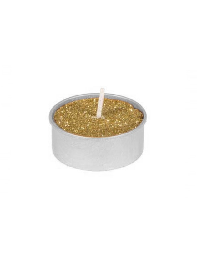 SET OF 6 GOLD TEALIGHT GLITTERED CANDLES 4H DIA 3.5CM