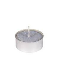 SET OF 6 SILVER TEALIGHT GLITTERED CANDLES 4H DIA 3.5CM