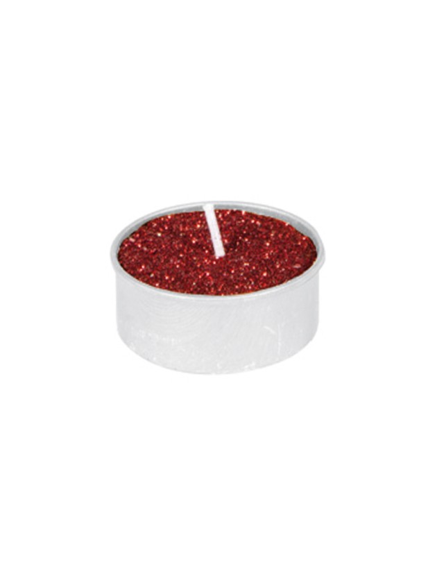 SET OF 6 RED TEALIGHT GLITTERED CANDLES 4H DIA 3.5CM