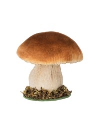 BROWN WHITE MUSHROOM ON BASE WITH MOSS 10CM X 10CM X 10.5CM