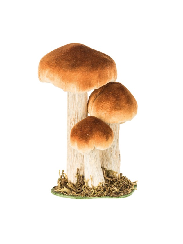 3 CHAMPIGNONS BRUN BLANC SUR SOCLE MOUSSE 11CM X 8CM X 18CM