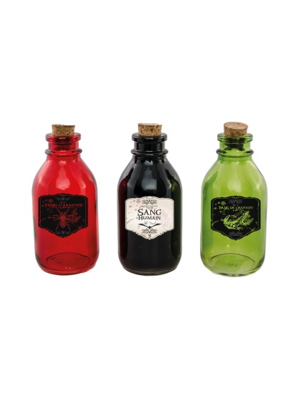 SMALL GLASS BOTTLE WITH CORK 3 ASS DIA 5CM X 11CM