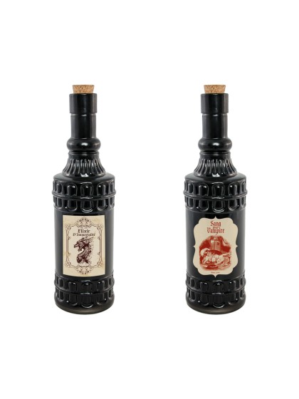 HALLOWEEN GLASS BOTTLE WITH CORK - 2 ASS DIA 6.5CM X 23CM