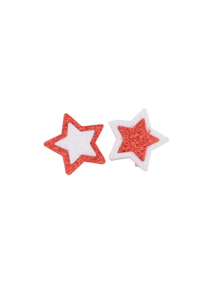 SET OF 6 TWO-COLORED RED STARS ON CLIP 3CM