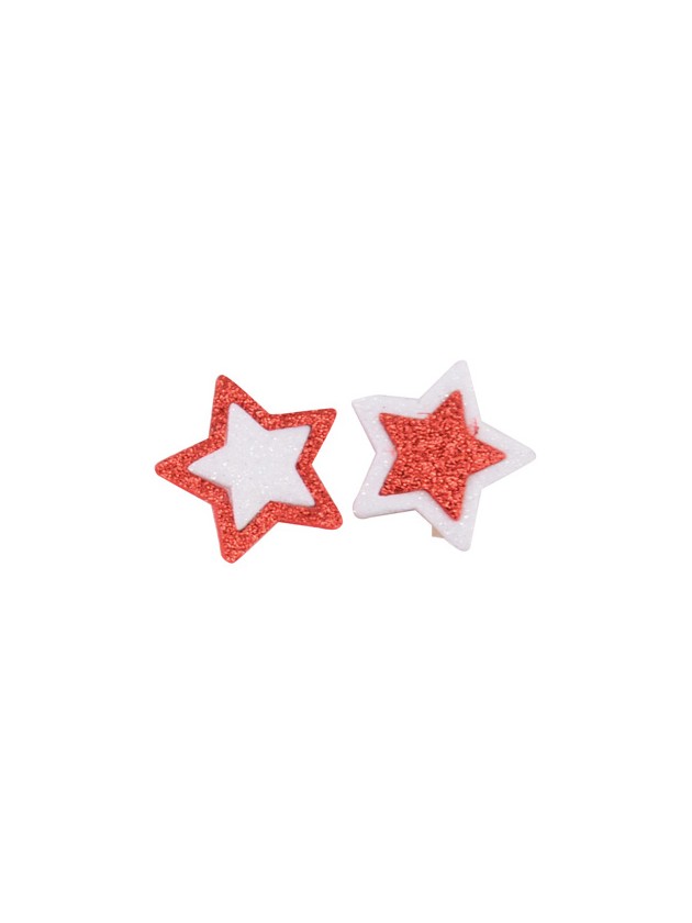 SET OF 6 TWO-COLORED RED STARS ON CLIP 3CM