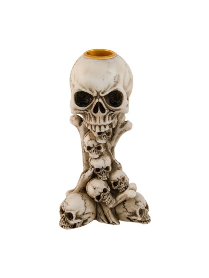 BOUGEOIR TETE DE MORT RESINE 14.2CM