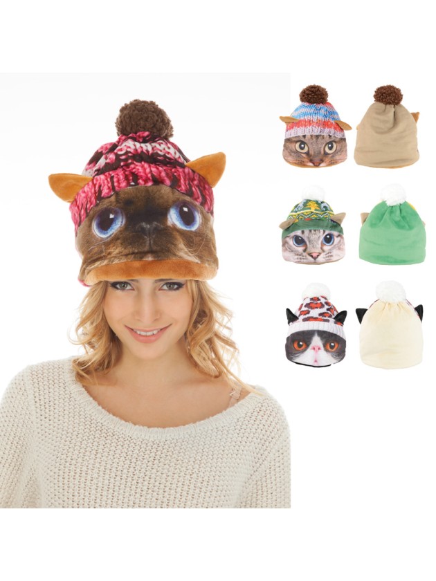 KNITTED CAT HAT 4 ASS ONE SIZE