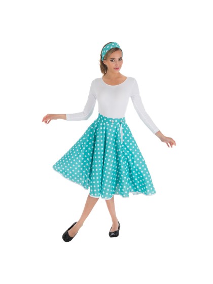 JUPE TURQUOISE POIS BLANCS ET BANDEAU 2 PIECES TU