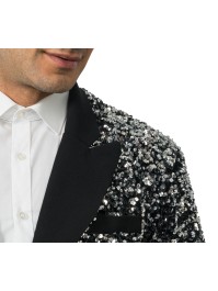 BLACK VELVET JACKET WITH SILVER SEQUINS L