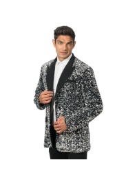 VESTE VELOURS NOIR ET SEQUINS ARGENT XXL