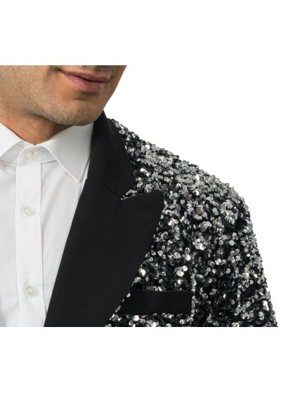 BLACK VELVET JACKET WITH SILVER SEQUINS XXL