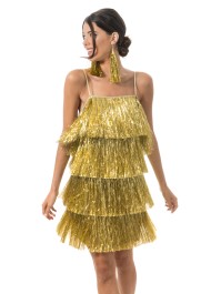 ROBE SCINTILLANTE A FRANGES OR L