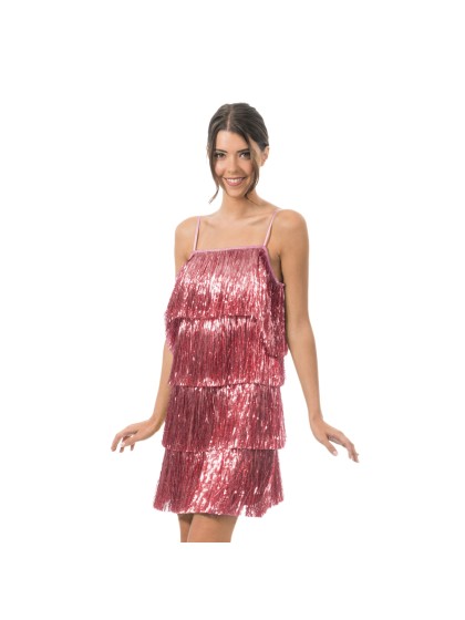 KLEID GLITZERND FRANSENS ROSA L