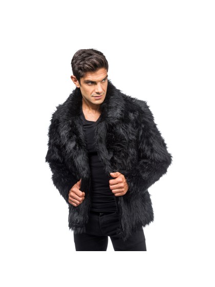 BLACK FAKE FUR JACKET S