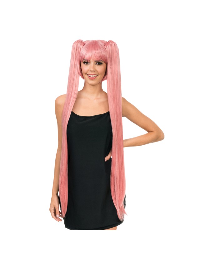 PERÜCKE HANA COSPLAY LANGE ZÖPFE ROSA MIT FRANSEN 27CM - COUETTES 99CM