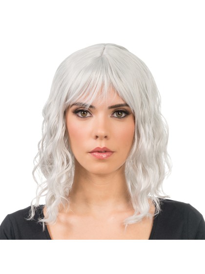 PERRUQUE TESSA CHEVEUX COURTS ONDULES AVEC FRANGE GRIS 35CM
