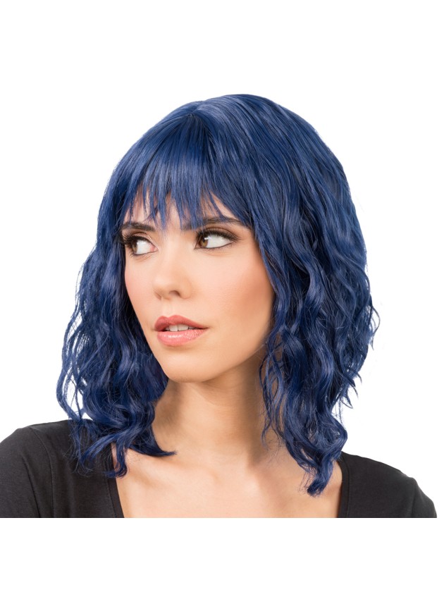 PERRUQUE TESSA CHEVEUX COURTS ONDULES AVEC FRANGE BLEU 35CM