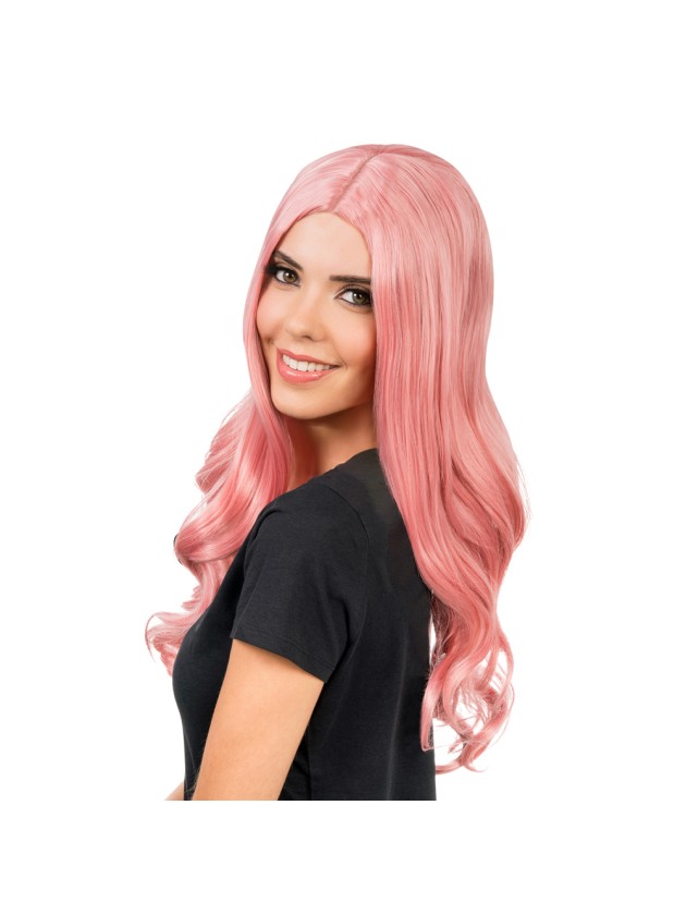 PERÜCKE LUNA HAAR LONGS GEWELLT ROSA PASTELL 66CM