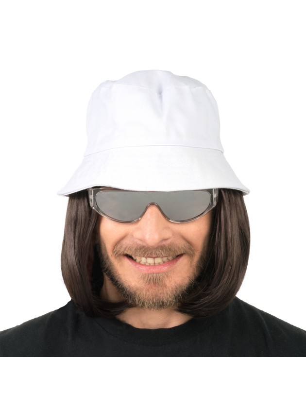 LORENZO - DARK BROWN HAIR WIG WITH WHITE BUCKET HAT 