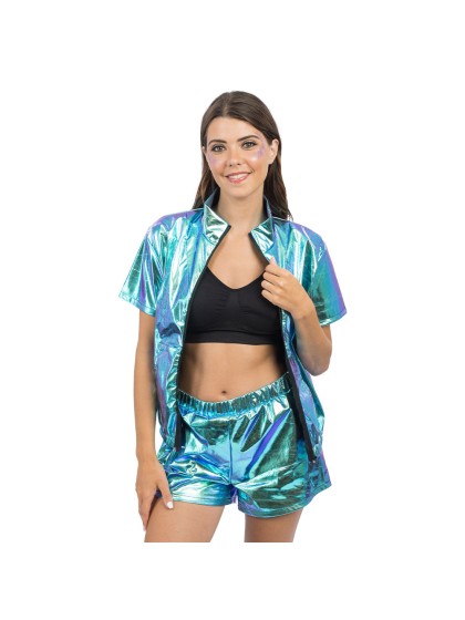 IRIDESCENT BLUE JACKET AND SHORT SET 2 PIECES L