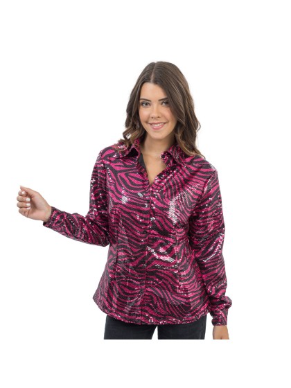 CHEMISE TIGRE ROSE A SEQUINS FEMME M