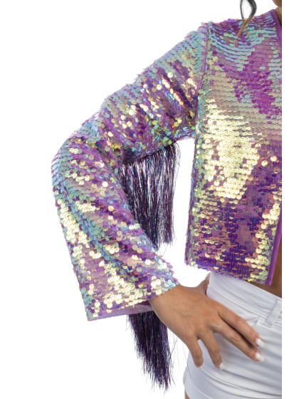 JACKE PAILLETTEN UND MANCHES FRANSENS VIOLETT SCHILLERND L