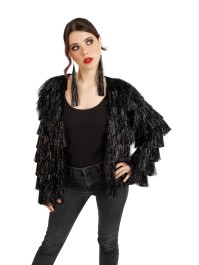 VESTE SCINTILLANTE A FRANGES NOIRE S