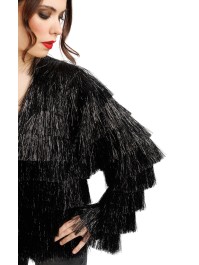 VESTE SCINTILLANTE A FRANGES NOIRE S