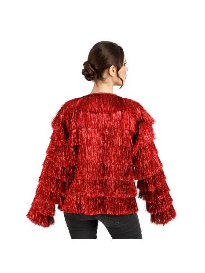 VESTE SCINTILLANTE A FRANGES ROUGE M