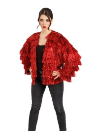 VESTE SCINTILLANTE A FRANGES ROUGE M