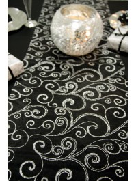 CHEMIN DE TABLE ORGANZA NOIR/ARGENT 36CM X 5M