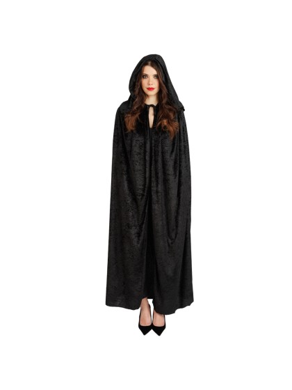 DELUXE BLACK VELVET HOODED CAPE 192CM