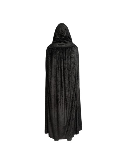 DELUXE BLACK VELVET HOODED CAPE 202CM
