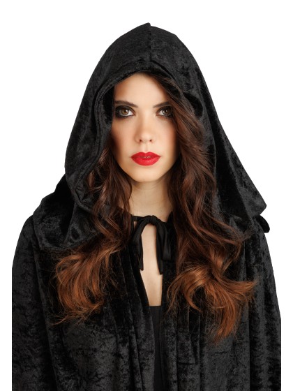 DELUXE BLACK VELVET HOODED CAPE 202CM