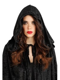 DELUXE BLACK VELVET HOODED CAPE 202CM