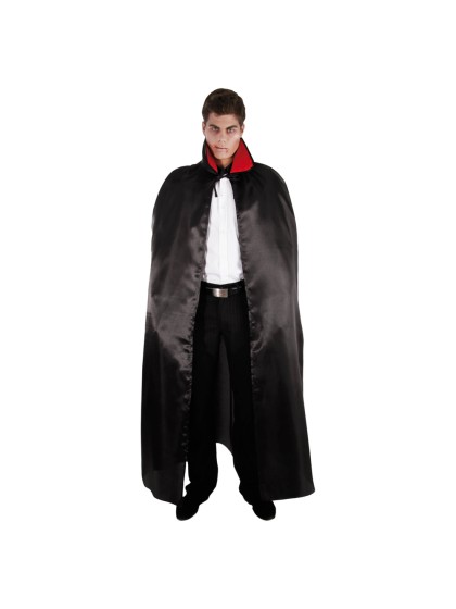 BLACK SATIN CAPE WITH RED COLLAR 152CM 