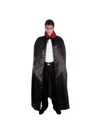 BLACK SATIN CAPE WITH RED COLLAR 152CM 