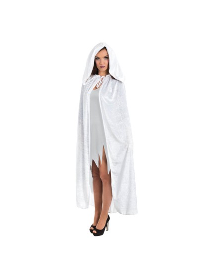 DELUXE WHITE VELVET HOODED CAPE 182CM 