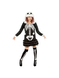 LADY SQUELETTE A CAPUCHE 2 PIECES 140CM