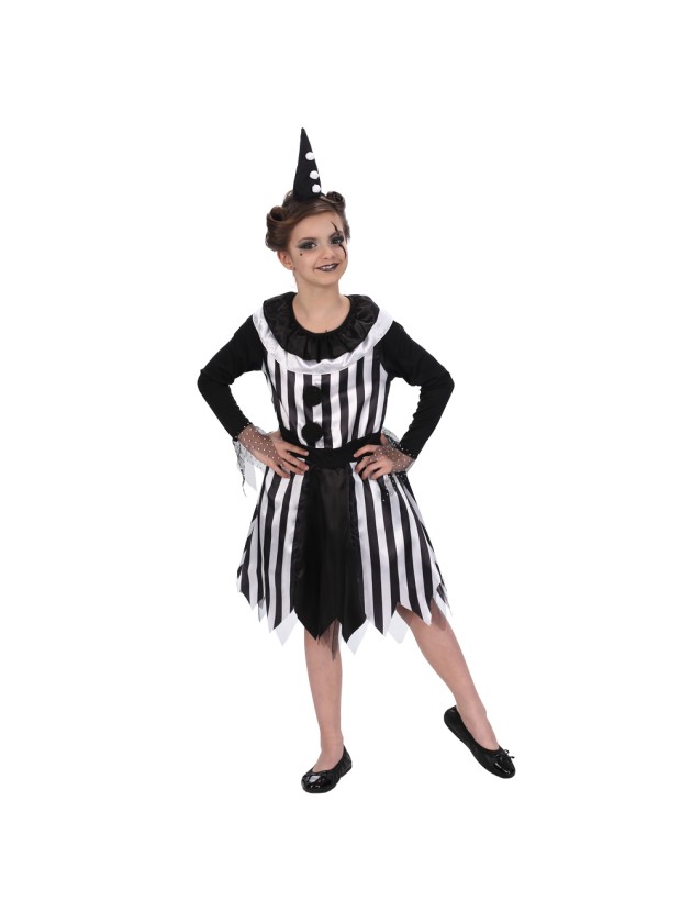 KLEID CLOWN KIND SCHWARZ UND WEISS 2 TEILE 140CM
