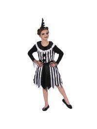 KLEID CLOWN KIND SCHWARZ UND WEISS 2 TEILE 152CM