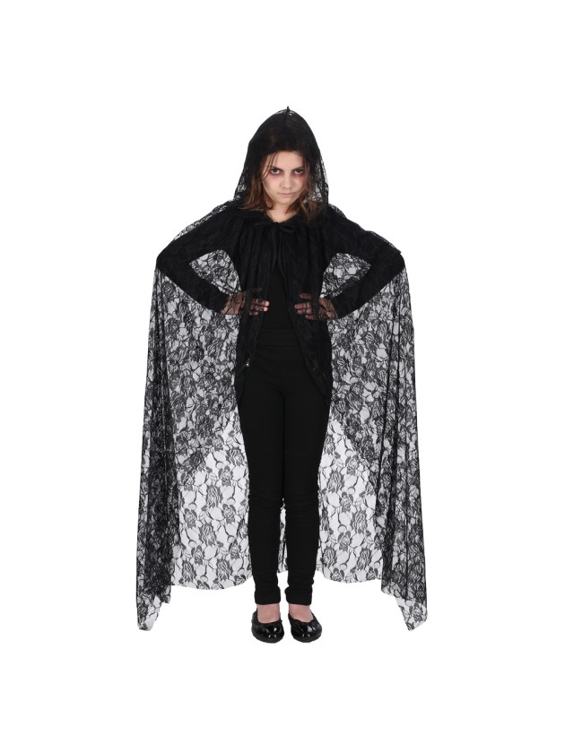 DELUXE BLACK LACE CHILD CAPE 120CM
