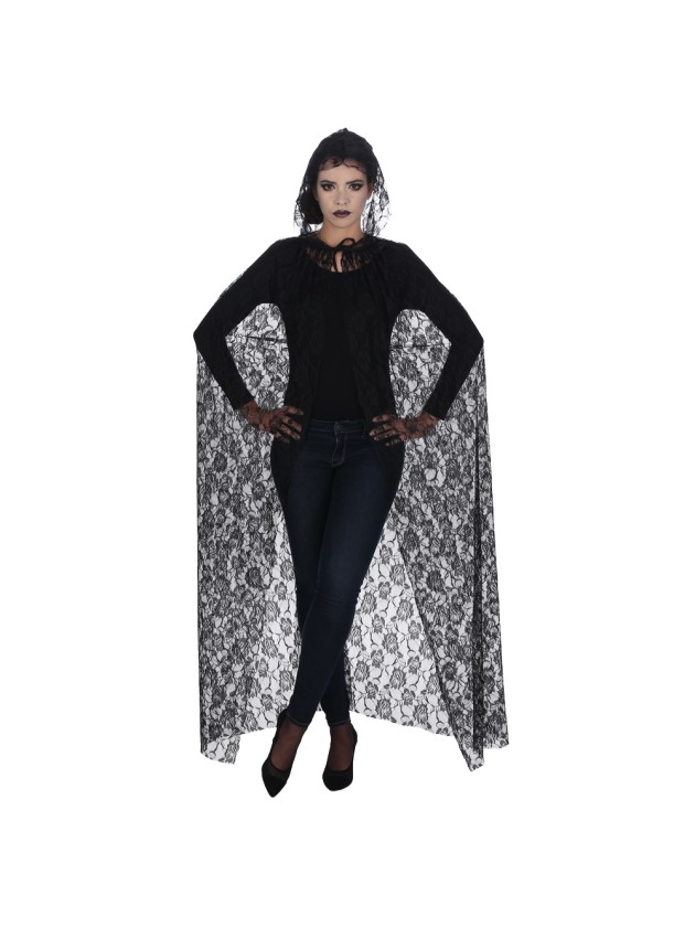 CAPE DENTELLE NOIR LUXE ADULTE 150CM