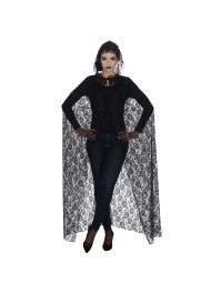CAPE DENTELLE NOIR LUXE ADULTE 150CM