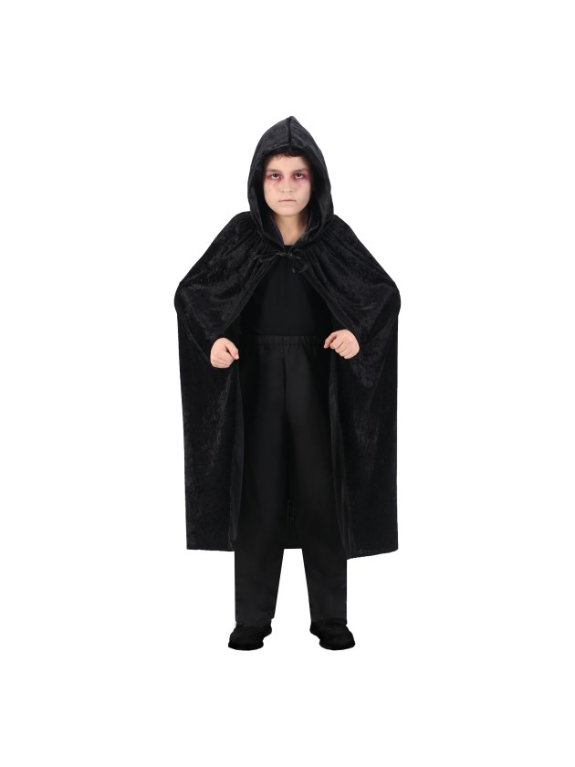 VELVET HOODED BLACK CHILD CAPE 120CM 