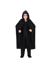 VELVET HOODED BLACK CHILD CAPE 120CM 