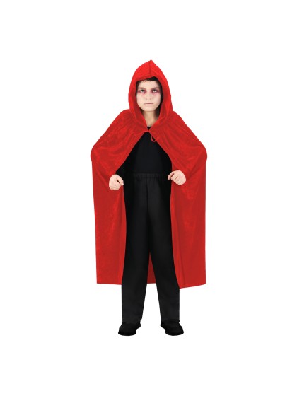 VELVET HOODED RED CHILD CAPE 120CM 